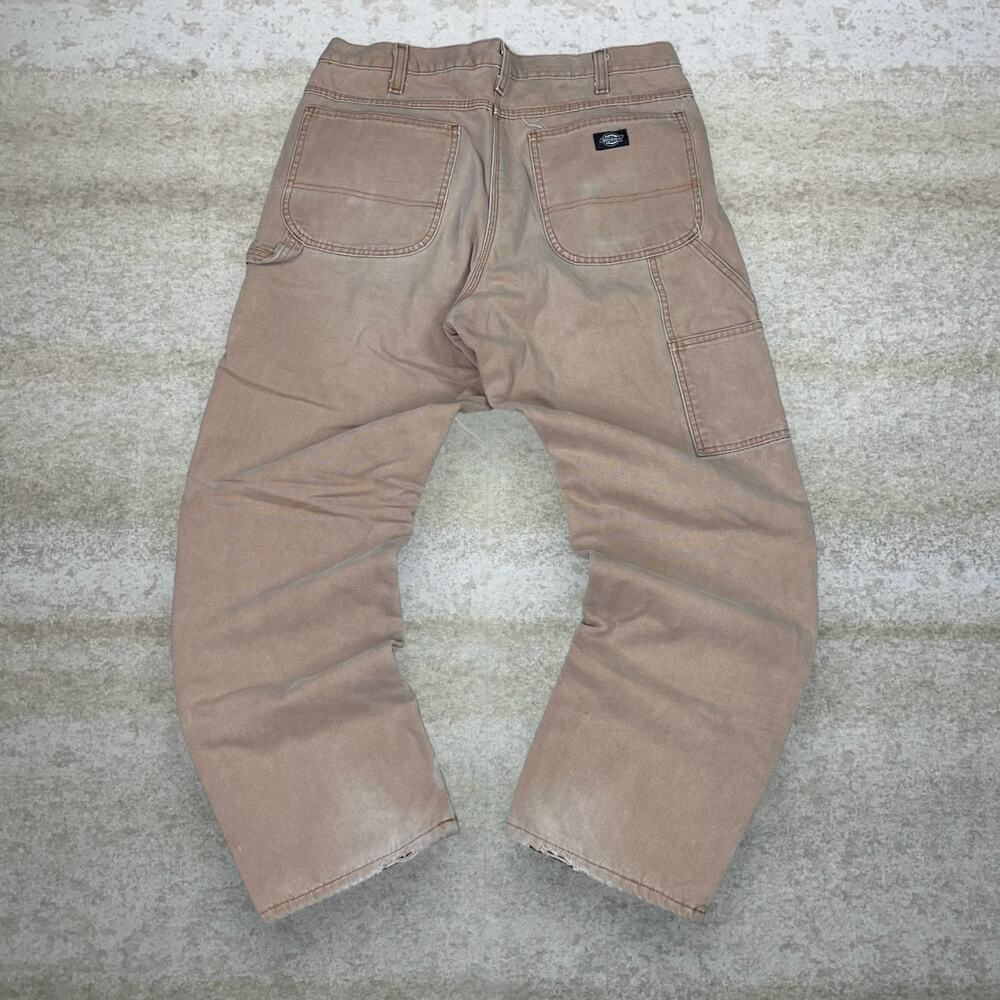 Vintage 90s Dickies Carpenter Pants 36x32 Baggy Wide Leg Fleece Tan Lined Canvas